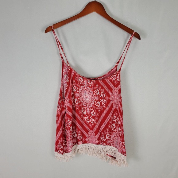 Rue 21 Womens Blouse Large Top Red Crochet Hem Sleeveless Spaghetti‎ Strap Shirt - Picture 1 of 8